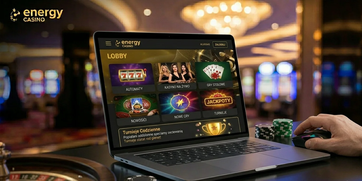 Lobby gier Energy Casino kategorie i filtry widok desktop